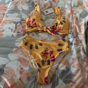Floral High waisted racerback swimsuit